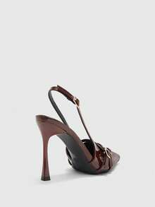 CUCCOO BIZCHIC Women's Pointed Toe Buckle Design Fashionable Elegant High Heels - Burgundy - View 6