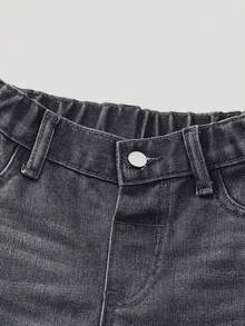 SHEIN Playful Pals Celana Jeans Kasual Serbaguna Gaya Y2K Streetwear untuk Anak Perempuan, Model Chic, Longgar, Lurus, Warna Biru Pudar, Nyaman, Cocok untuk Pemakaian Sehari-hari - Dark Grey - View 3