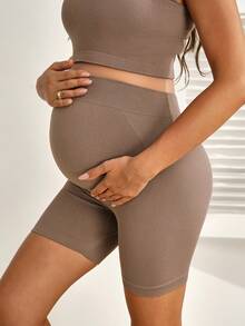 GentleRue Maternity 孕妇纯色休闲百搭日常穿着及运动短裤 - 棕色 - 查看 7