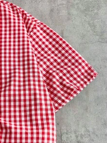 AXEPEAK Men's Letter & Plaid Pattern Short Sleeve Single-Breasted Shirt - Pink - View 3