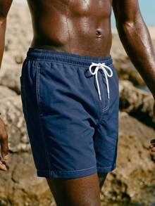 ZELFYO Pantalones cortos de playa casuales con cordón para hombre - Azul Marino - Ver 5