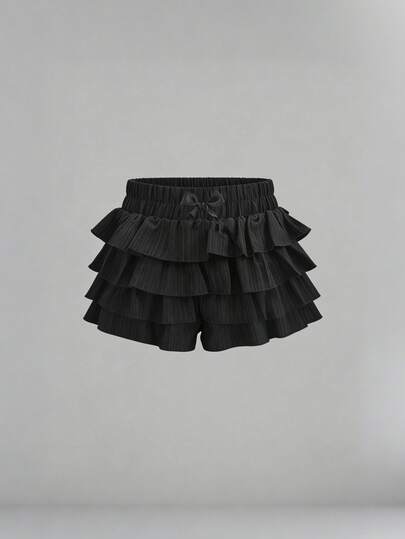 SHEIN Tween Girls' Casual Solid Color Skirt Shorts