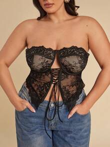 SHEIN BAE Áo bralette hở lưng ren đen gợi cảm cỡ lớn - màu đen - Xem 8