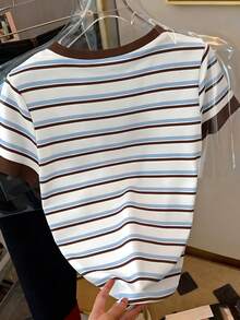 Resyla 女士圆领条纹动物纹休闲百搭日常短袖T恤 - 彩色 - 查看 2