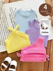 SHEIN LMoss Kids 4件套女婴针织修身彩色糖果色舒适柔软休闲吊带衫 - 彩色 - 查看 5