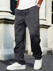 Manfinity CasualCool Men's Solid Color Drawstring Waist Casual Everyday Cargo Pants - Flint Stone - View 1