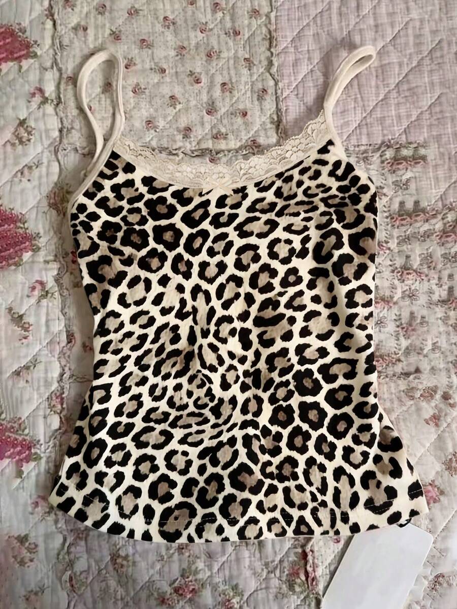 Glimmora 女士撞色蕾丝豹纹吊带背心 - 彩色 - 查看 1