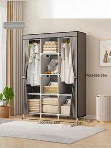 Portable Wardrobe, Clothes Storage Cabinet, Large Capacity Simple Wardrobe, Bedroom Closet, Home Fabric Wardrobe For Rental House/Dorm Room, Clothes Storage, Sturdy & Durable Assembled Fabric Closet - Multicolor - View 4