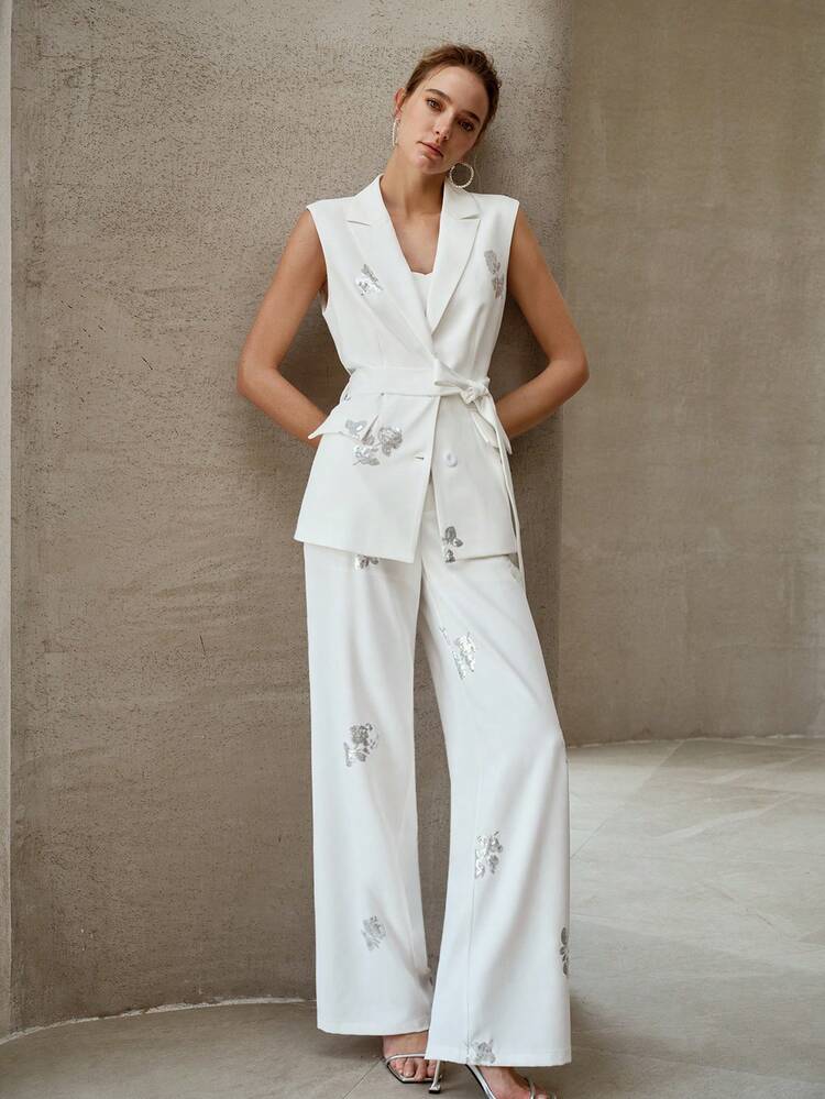 WOMEN'S CONTRAST SEQUIN FOLD PLEATED PANTS