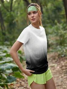 SHEIN In My Nature Women's Ombre Short Sleeve Sports Outdoor T-Shirt, Summer - Black and White - View 3