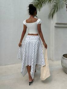 Aloruh Chân váy midi kẻ caro vạt lệch mới cho nữ mùa xuân/hè, phong cách đường phố retro Y2K. - trắng - Xem 2