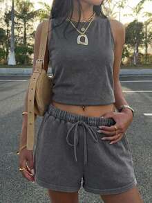 Muchica Dark Grey Knit Casual Women 2 Pieces Set - Grey - View 5