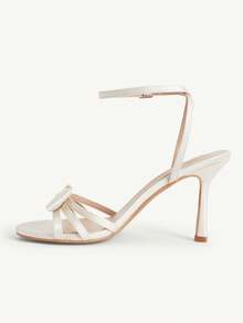 CUCCOO CHICEST Women Shoes Beige Satin Satin High-End Bow Design Fashion Elegance Temperament Banquet Round Toe Ankle Strap High-Heeled Sandals Summer Shoes - Off-white satin satin - View 4