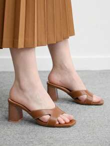 CUCCOO BIZCHIC 方头方跟极简主义女士高跟凉鞋，日常穿着度假鞋，夏季必备 - 棕色 - 查看 4