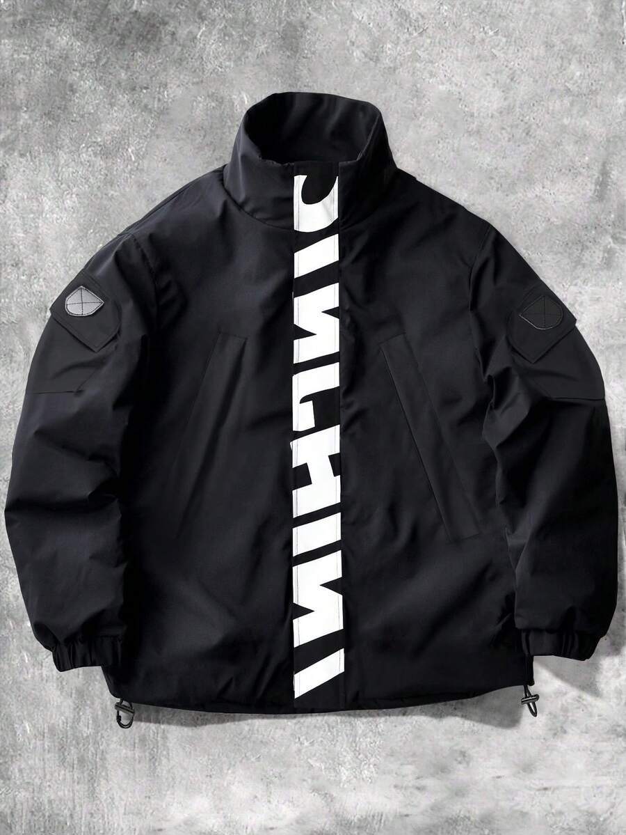 Manfinity EMRG Men's Utility Double Pocket Front Print Design Access Control Comfortable Versatile Street Jacket Coat - Black - View 1