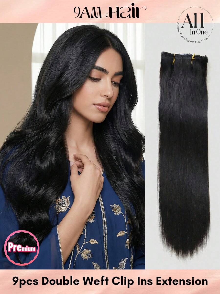 9pcs 200g/220g/240g Lace Bace Natural Black Clip In 100% Remy Human Hair Extension Cuticle Aligned Double Drown Clip Ins For Thin Hair Woman Natural Look Top Quality - Natural Black - View 1