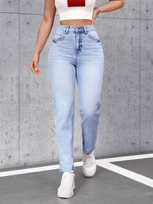 SHEIN Tall Quần jean skinny nữ thời trang đã qua xử lý - Màu xanh lam - Xem 5