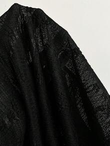 SHEIN Unity Women's Black Textured Mesh Bow Tie-Up V Neck Short Sleeve Sexy Tee, Versatile - Black - View 7