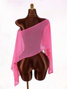 Amplova 女士粉色仿毛皮针织罩衫，多功能肩部设计，适合作为泳衣罩衫、日常穿着、海滩、音乐节等场合，性感又时尚。 - 粉色 - 查看 11