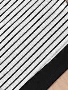 SHEIN Sparklyn Soft Striped Fitted Basic Dress Set For Teenage Girls - Black and White - View 5