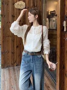 DAZY Women's Lace Long Sleeve Blouse, Elegant Style For Spring & Summer - Apricot - View 6