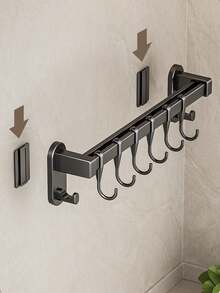 Kitchen Utensil Rack, Wall Mounted Kitchen Organizer, Pot And Pan Storage Rack Set With Silent Sliding Hooks, Black Gray, For Kitchen And Dining Room - Multicolor - View 5
