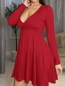 Milla Jasmine V-Neck Seductive Avant-Garde Simple Women's Dress,Mini Short Dress,Fall Dresses For New Year Clothes - Red - View 5