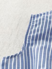 Franclia Women's Fitted Round Neck Sleeveless Striped Waist Vest & High Waist Pleated Shorts Set, Suitable For Daily Commute - Blue - View 4