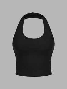 SHEIN EZwear 4件套休闲简约短款圆领紧身背心，适合夏季穿着 - 黑色 - 查看 8