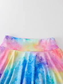 Tween Girls' Colorful Ombre Print High Waist Elastic Sports Skirt Shorts, Side Pockets, Anti-Chafing, Suitable For Summer Outdoor Activities - Multicolor - View 6