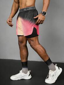 Acti Log Men's Letter Waistband Tie-Dye Print Pocket Double Layer Sports Shorts Sweat Pants - Multicolor - View 5