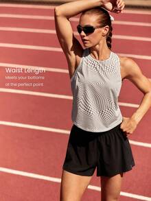 GLOWMODE Quick-Dry Glow Sprint Lightweight Waist Length Back Twist Crewneck Running Tank Jogging Workout Training Fitness Active Wear - Khaki - View 2