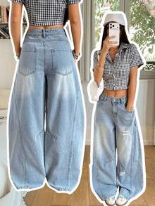 Rivivi Quần jeans nữ ống loe rách rưới kiểu râu mèo, thích hợp mặc hàng ngày. - Rửa nhẹ - Xem 1