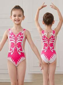SHEIN Young Girl Knitted Crew Neck Fitted Casual Jumpsuit Leotard For Girls Girls Gymnastics Leotard Bodysuit For Girls Pink Leotard Girls Bathing Suit - Pink - View 3