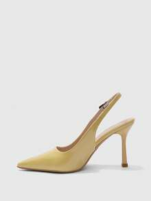 CUCCOO BIZCHIC Elegant Slingback Heels For Women Glossy Finish Pointed Toe Minimal Office Pumps - Light yellow - View 8