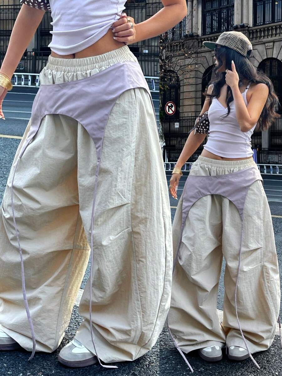 Coolane Trang phục dạo phố mùa hè dành cho nữ, kiểu dáng thường ngày với chi tiết dây buộc độc đáo và chất liệu vải dệt. Quần dài màu đỏ. - Màu be - Xem 1