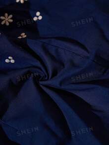 Wildy 波西米亚风夏季美式西部乡村风圆领短款蓝色刺绣无袖女式衬衫，波西米亚母亲节度假女式乡村藏蓝色上衣，波西米亚风基础款上衣 - 藍色 - 查看 10