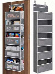 4/5 Layer Over Door Hanging Storage Bag, Multi Pocket Fabric Organizer, Non Woven Closet Hanging Organizer, Large Capacity Door Back Storage, Plush Toy Storage Bag, Clothes Storage Organizer, Space Saving Wall Storage Rack For Bedroom - Black - View 11