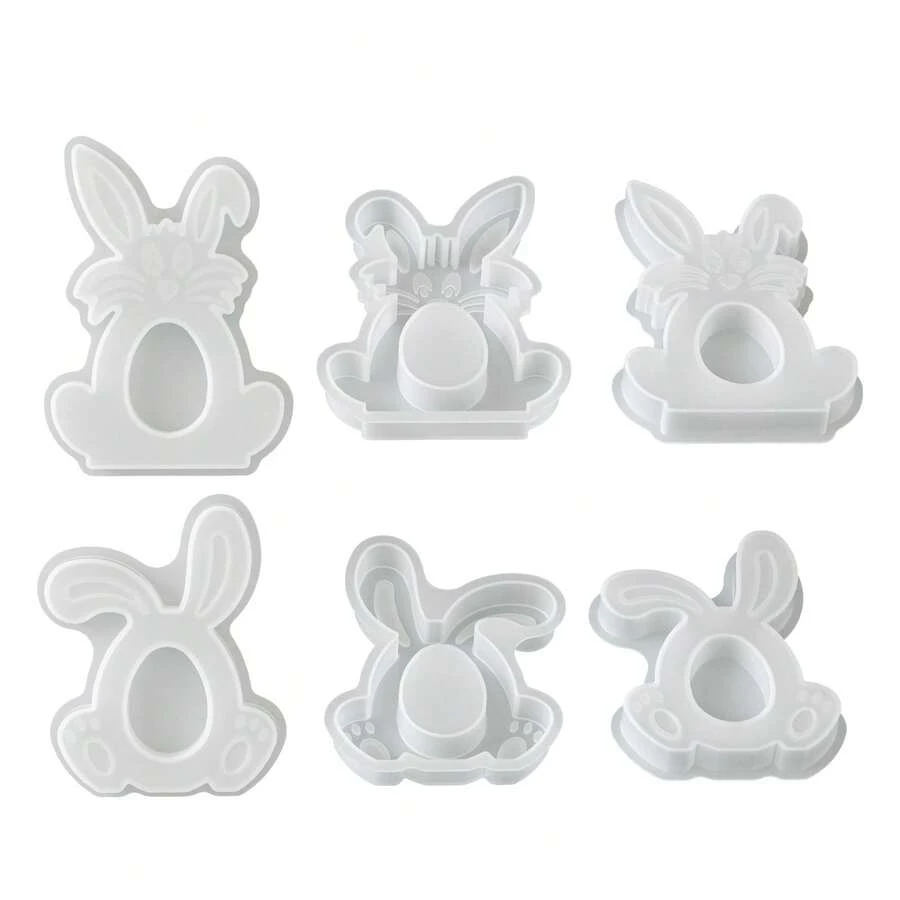 复活节镂空折耳兔子复活节彩蛋兔子硅胶模具 DIY香薰蜡烛石膏模具 - 白色 - 查看 1