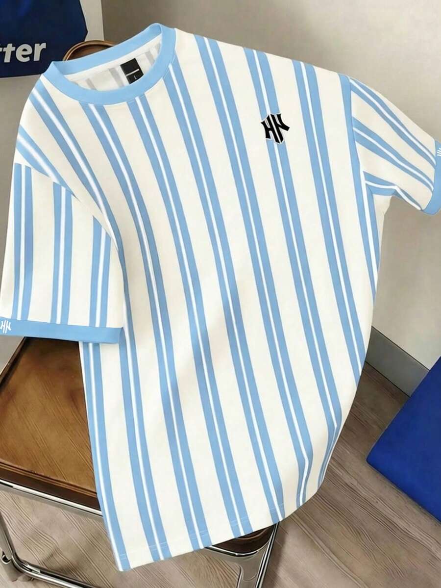 Manfinity Joysei 男士条纹短袖休闲圆领T恤 - 彩色 - 查看 1