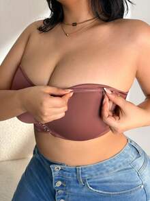 1 pieza Sujetador inalámbrico para mujer de talla grande con cierre frontal antideslizante - Café integral - Ver 5