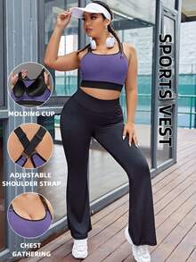 Rhythm Era Plus Size Contrast Binding Crisscross Back Sports Bra,Sewn-In Non-Removable Pads,High Support Racerback Athletic Bras For Women Black,Summer,Pilates - Mauve Purple - View 4