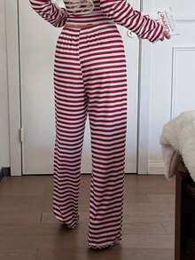 Dream Adore 女士休闲红色条纹睡裤 - 紅白色 - 查看 2