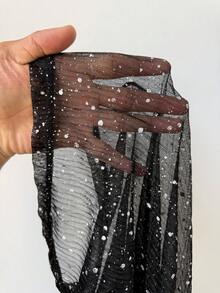 Muchica Black Knit Women's Shiny Print Flare Pants - Black - View 7