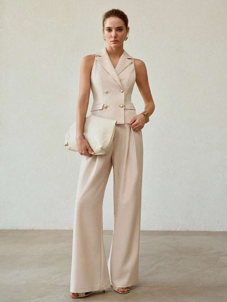 SHINY SILVER THREAD WIDE LEG CASUAL SLIMMING ELEGANT WOMEN'S SUIT PANTS