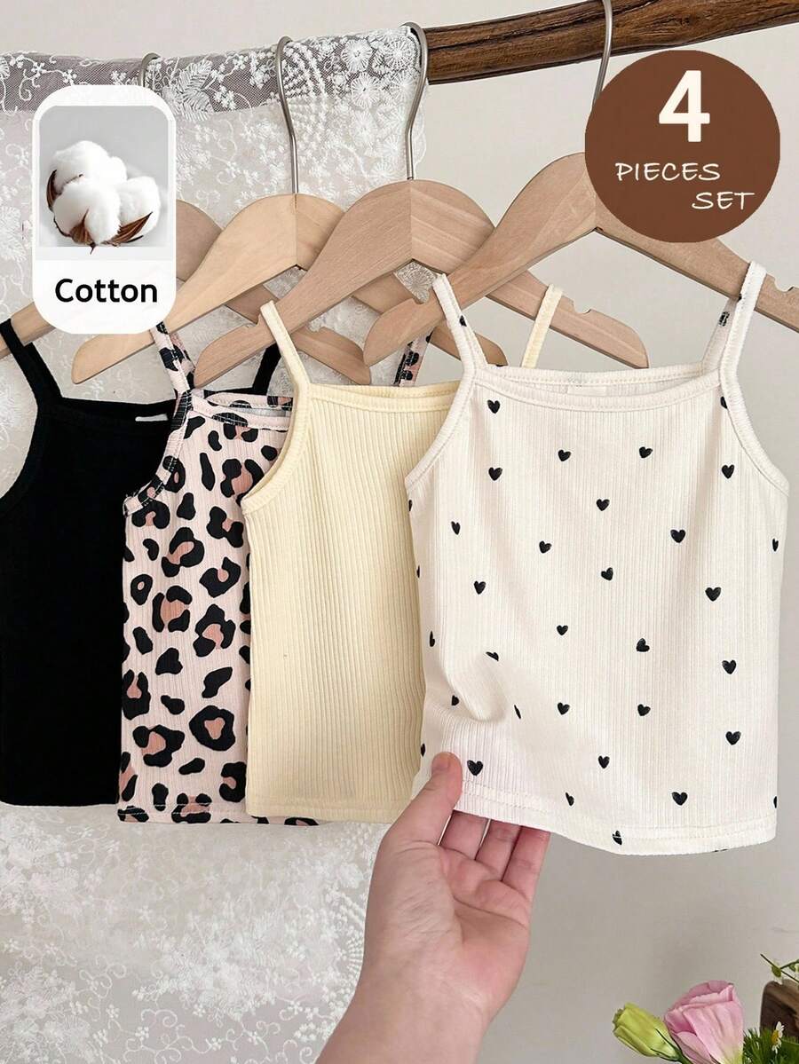 SHEIN LMoss Kids Áo hai dây gân sọc dáng rộng đa năng cho bé gái - Nhiều màu - Xem 1