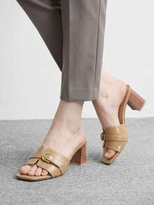 CUCCOO BIZCHIC 女士方形搭扣设计时尚优雅高跟凉鞋 - 杏色 - 查看 7