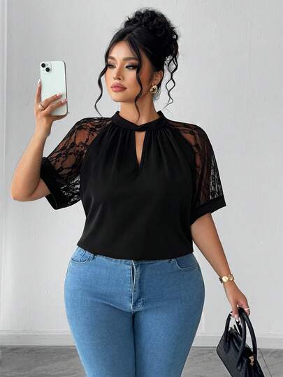 Elenzga Áo kiểu dáng rộng rãi, tay ngắn, chất liệu dệt xoắn nhăn, phối bèo nhún, kiểu dáng thường ngày.