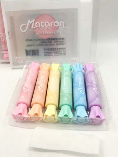 1 Box 6 Colors Mini Candy Highlighters, DIY Macaron Anti-Smudge Double-Ended Markers, Line Markers Suitable For Drawing Journaling Note-Taking Back-To-School Season Gifts