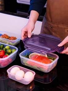 Caja de almacenamiento de alimentos transparente, de estilo moderno, diseño rectangular largo y a prueba de agua de PP, adecuada para refrigeradores y hornos microondas. - Morado - Ver 5